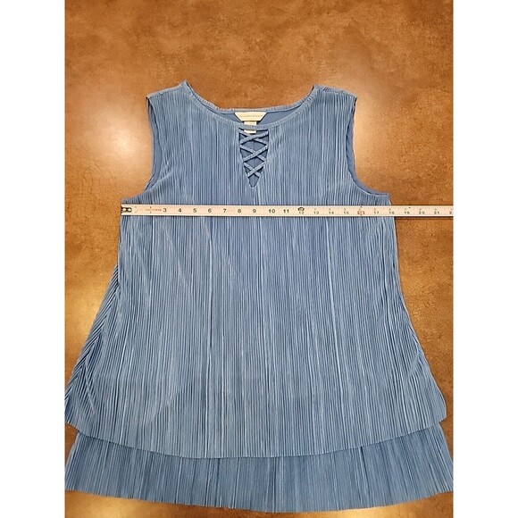 Christopher & Banks Womens Sleeveless Tiered Blue Metallic Tank Top Size Med - Picture 9 of 11